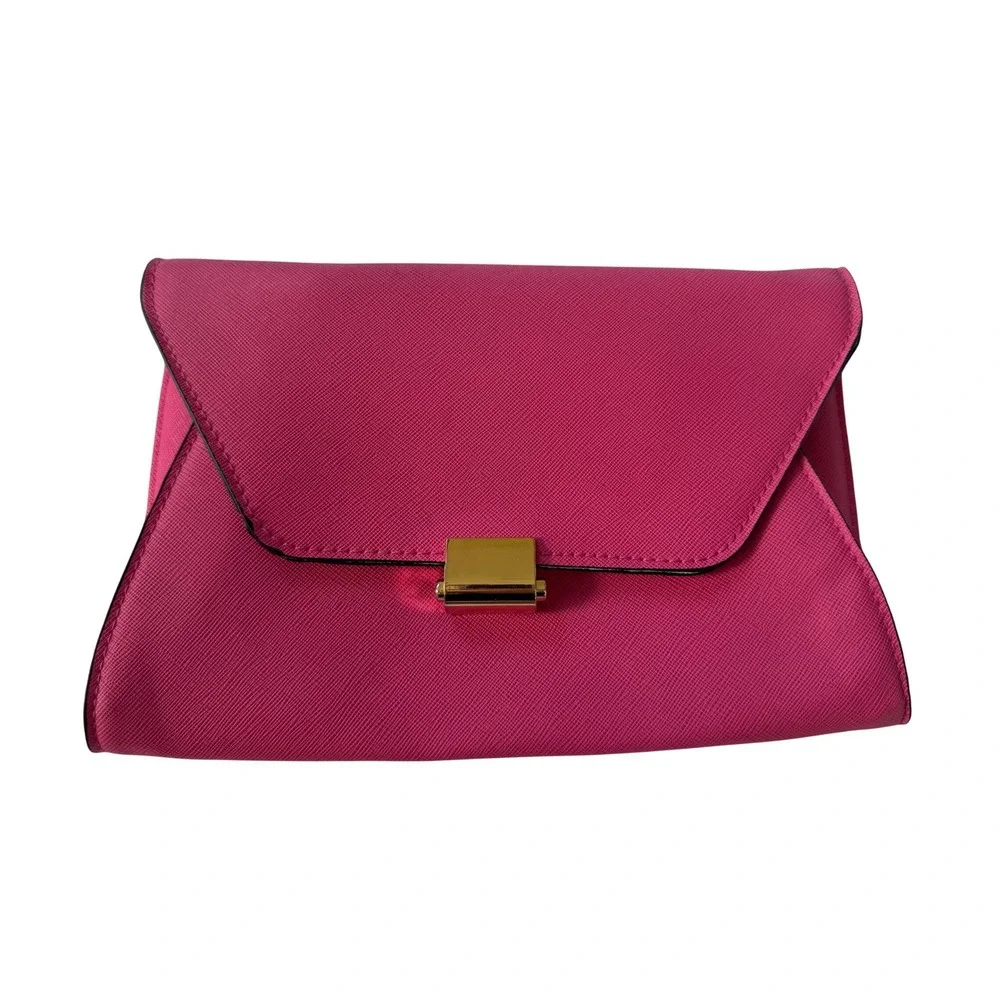 A New Day Hot Pink‎ Saffiano Envelope Crossbody Bag Gold Chain Clutch Fuchsia